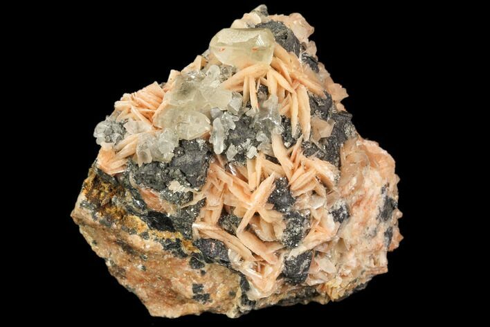 Cerussite Crystals with Bladed Barite on Galena - Morocco #82357